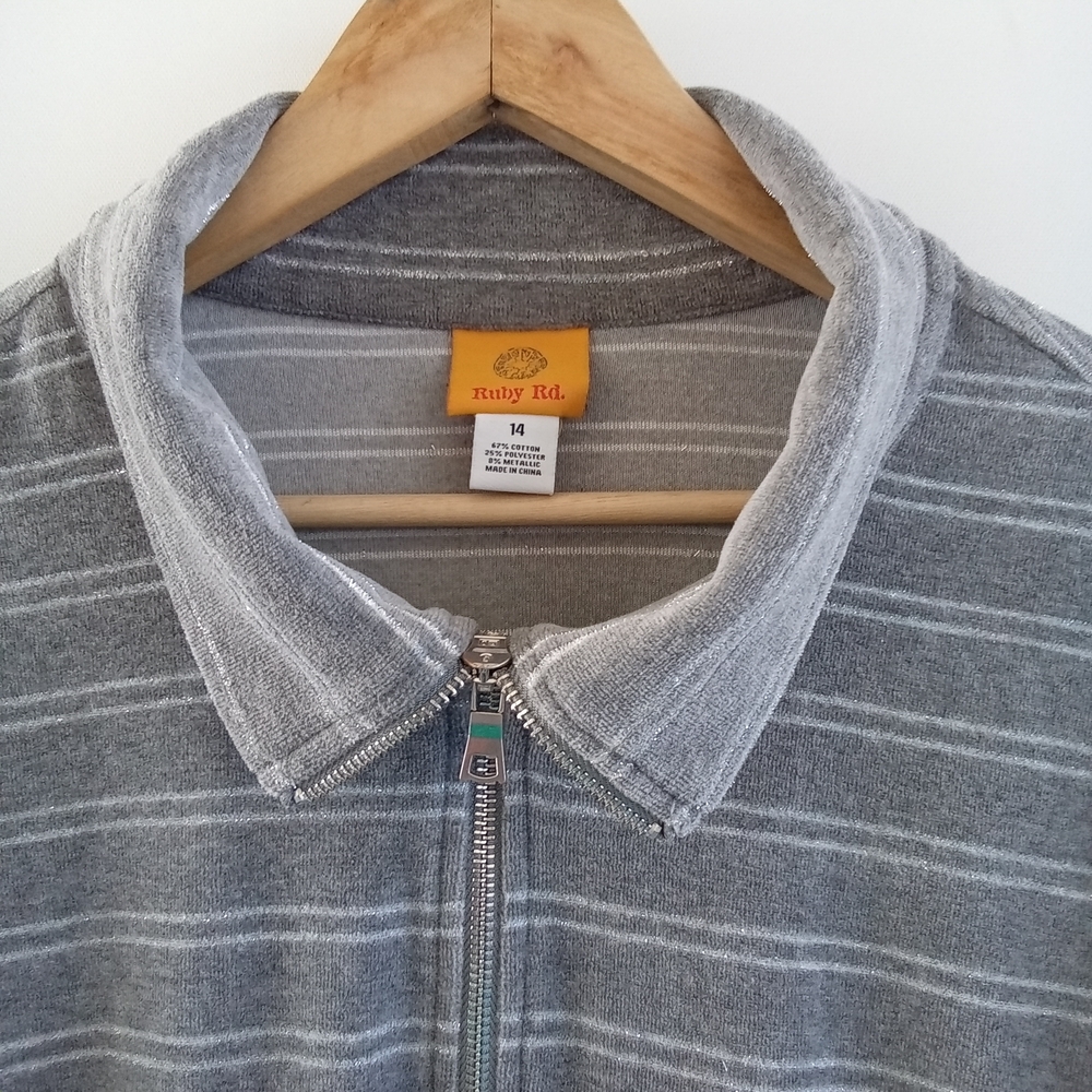 Ruby Rd. Gray Striped Zip Jacket - image 4